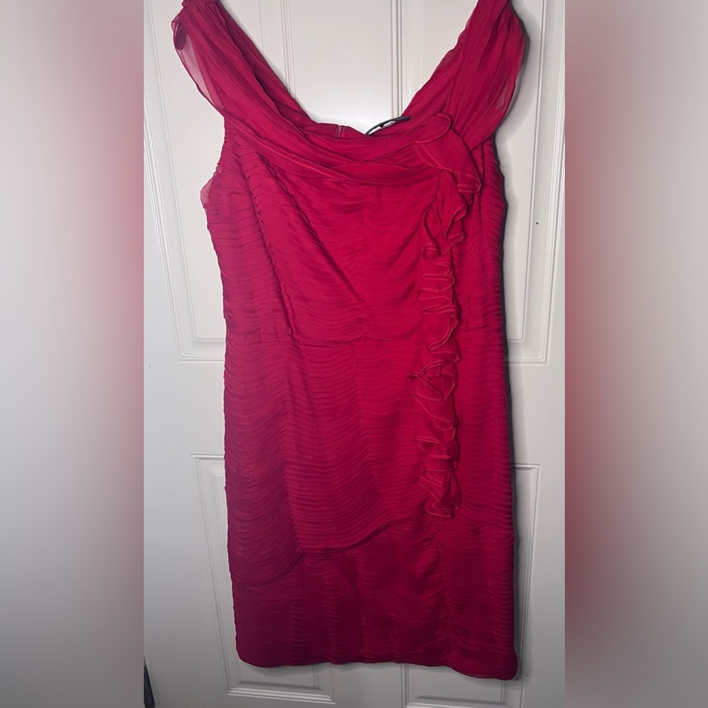 Tadashi Shoji | VINTAGE silk pleated ruffled off-the-shoulder cocktail dress